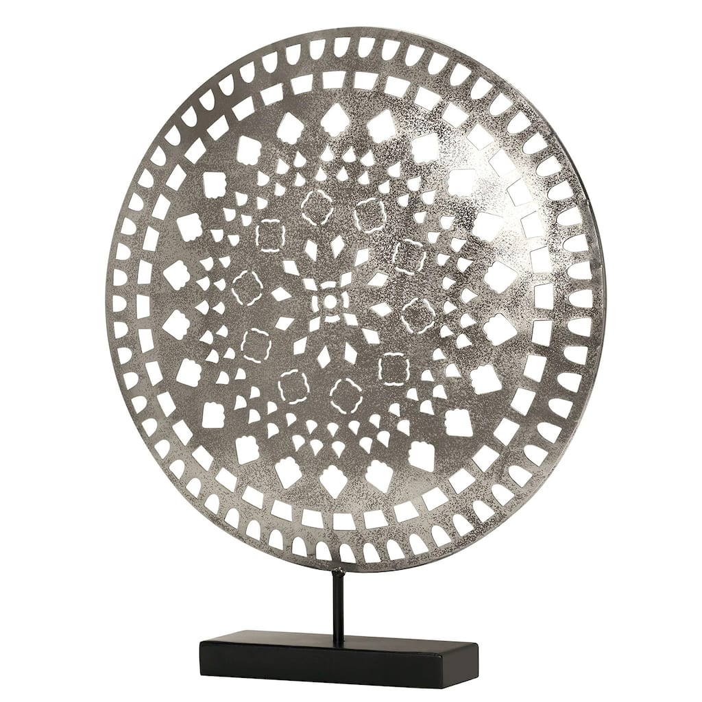 American Art Decor Distressed Silver Metal Medallion Sculpture