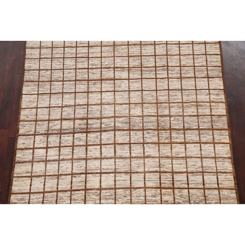 Hand Knotted Oriental 100% Wool Carpet Tribal All-Over Brown Gabbeh Area Rug - 6' 6'' X 5' 0''