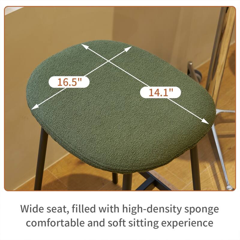 Bar Stools Set of 2, Backless Kitchen Counter Stools with Metal Frame, Fabric Upholstered Counter Height Chairs