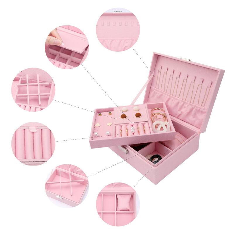 Velvet Jewelry Box Organizer for Women Girls, 2 Layer Jewelry Display Storage Holder Case for Necklace Earrings Rings