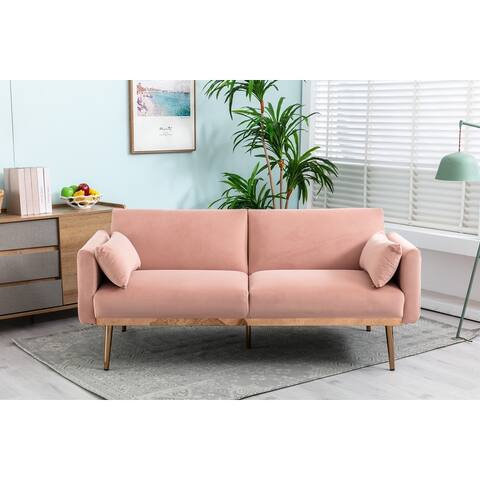 Modern Loveseat Sofa Comfort Velvet Upholstered Convertible Futon Sofa & Sofa Bed with Metal Feet and Adjustable Backrest