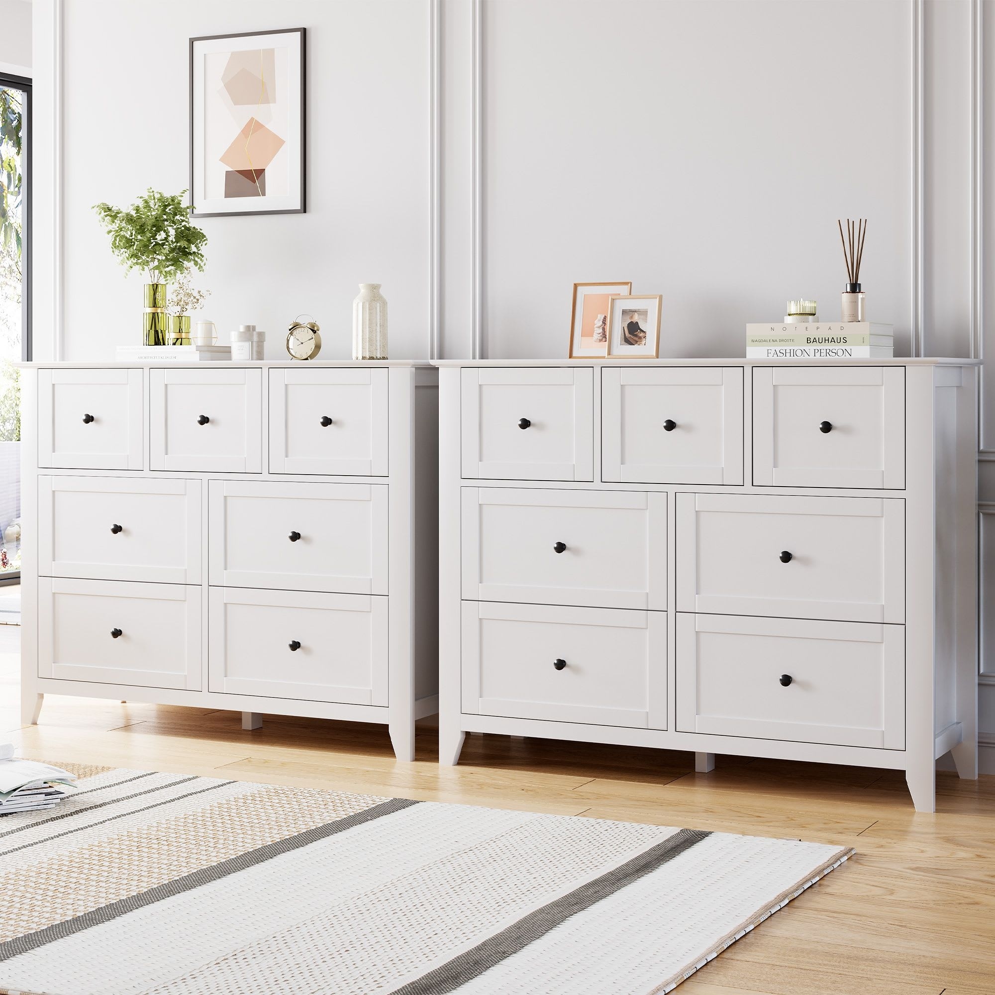 Modern Drawer Dresser for Bedroom, Simply Chest Wood Storage Double with Deep Drawers for Living Room Hallway Entryway
