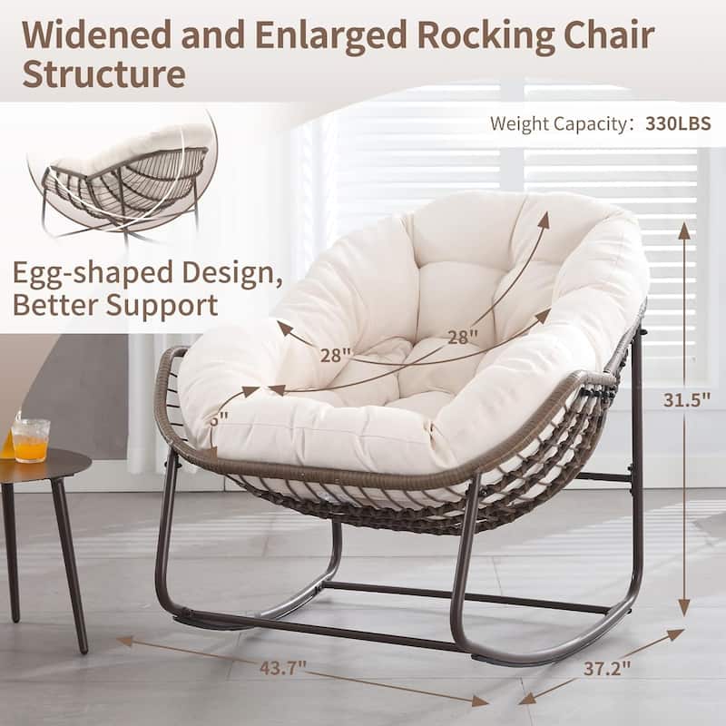 Outdoor Rattan Rocker Recliner Chair With Polyester Padded Cushion （set of 2）