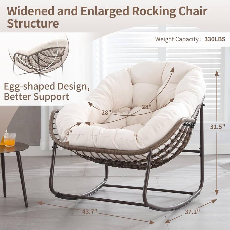 Outdoor rattan rocking chair, padded penguin rocking chair,lounge chair Outdoor for Front Porch,Living Room,Patio,Garden