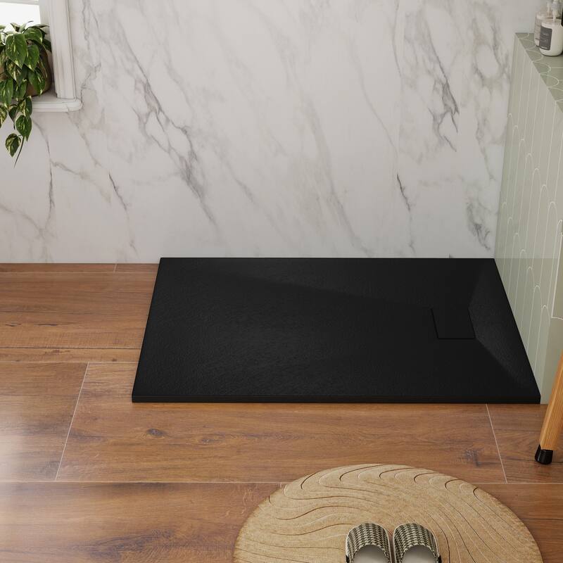 SMC Alcove Shower Pan Base with Left/Right Drain, Low Profile, Wheelchair Access, Slip-Resistant, cUPC Certified