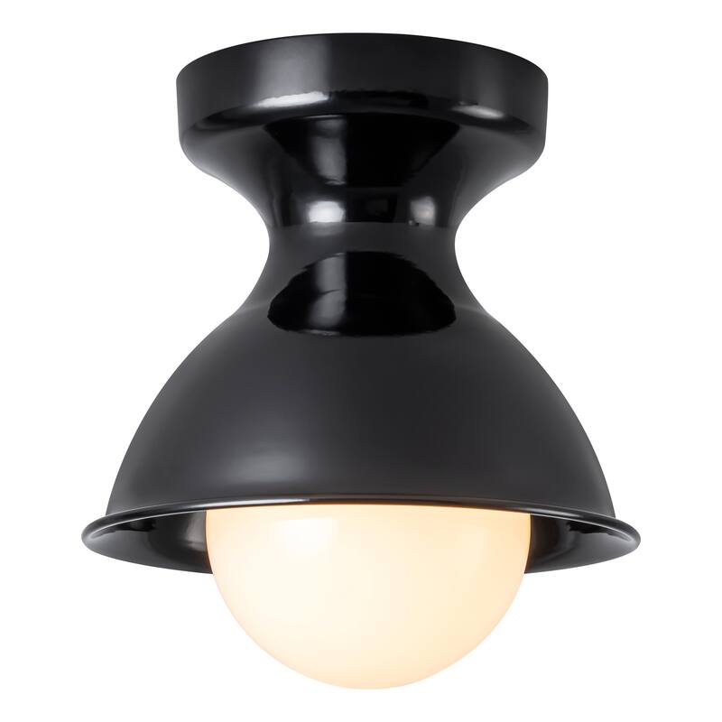 1-Light 8.4 in. Polished Modern Industrial Bowl Dome Small Semi-Flush Mount Light - 8.4 in. W x 7 in. H