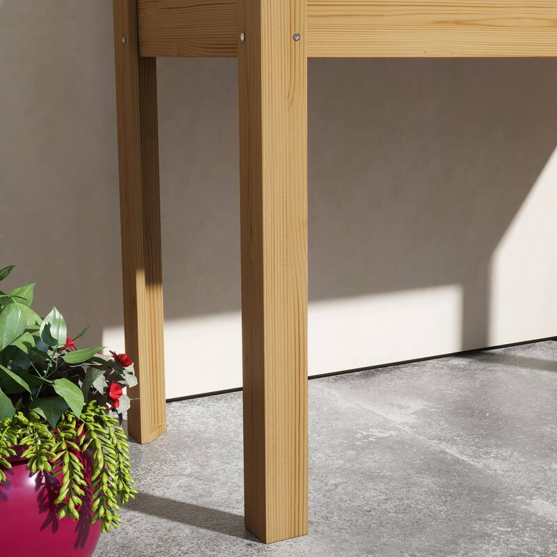 Elevated Wood Garden Bed Planter Box with Grid Trellis, Self-Draining