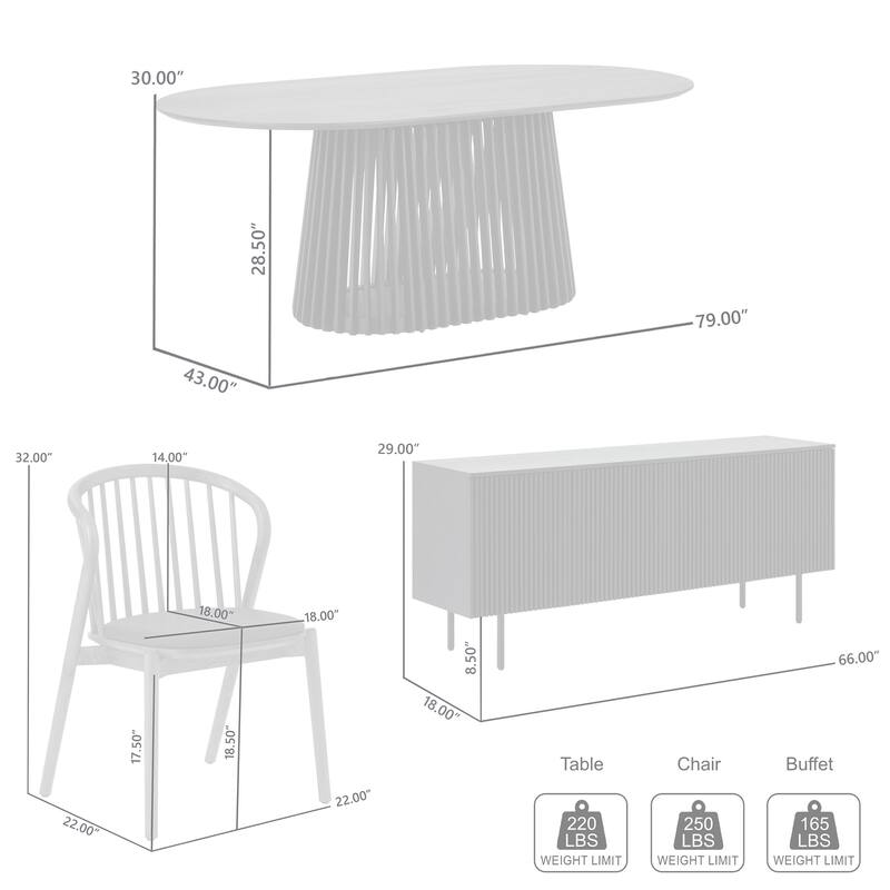 Pasadena Echo 6 Piece Oval Dining Set with Buffet