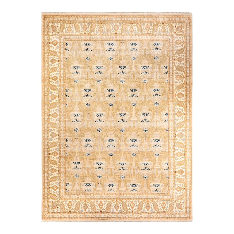 Overton Hand Knotted Wool Vintage Inspired Traditional Mogul Yellow Area Rug - 9' 1" x 12' 5"