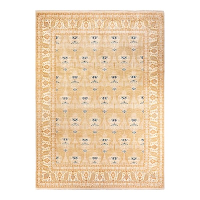 Overton Hand Knotted Wool Vintage Inspired Traditional Mogul Yellow Area Rug - 9' 1" x 12' 5"