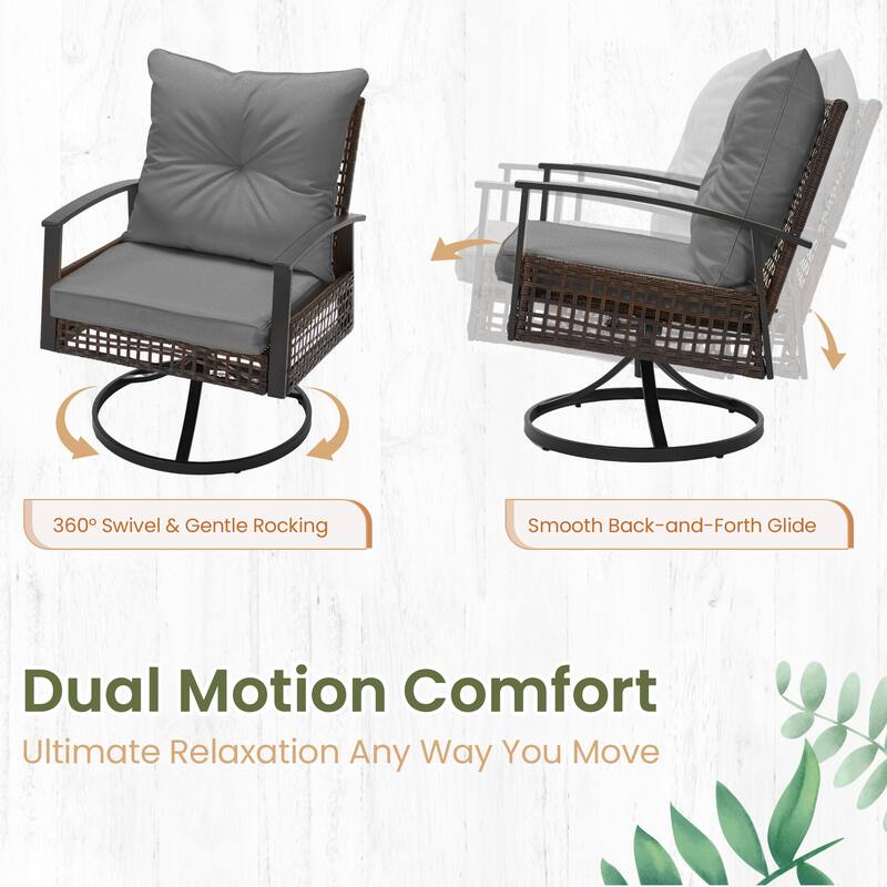 Outdoor Swivel Rocker Patio Chairs Set of 2 with Coffee Table &Cushions, Rattan Bistro Set for Porch, Backyard, Balcony