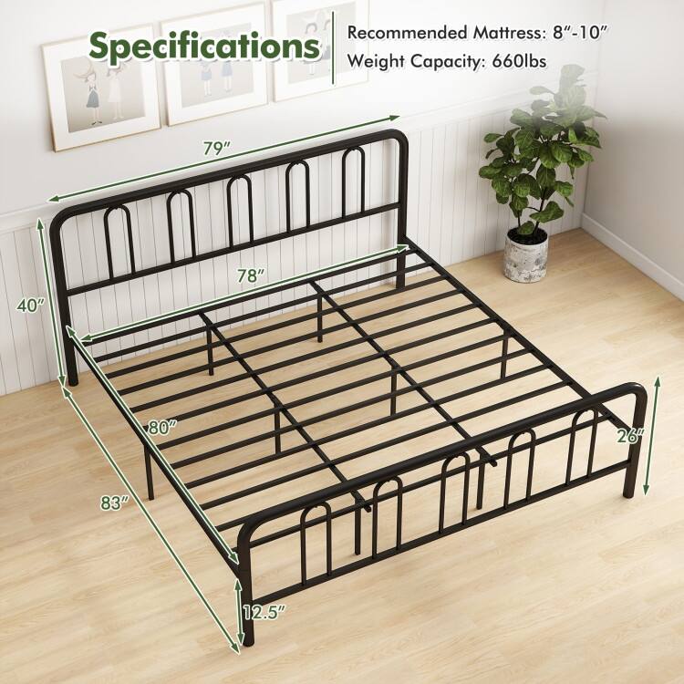 Metal Platform Bed Frame with Headboard and Footboard for Black Steel Heavy Duty with Storage Space