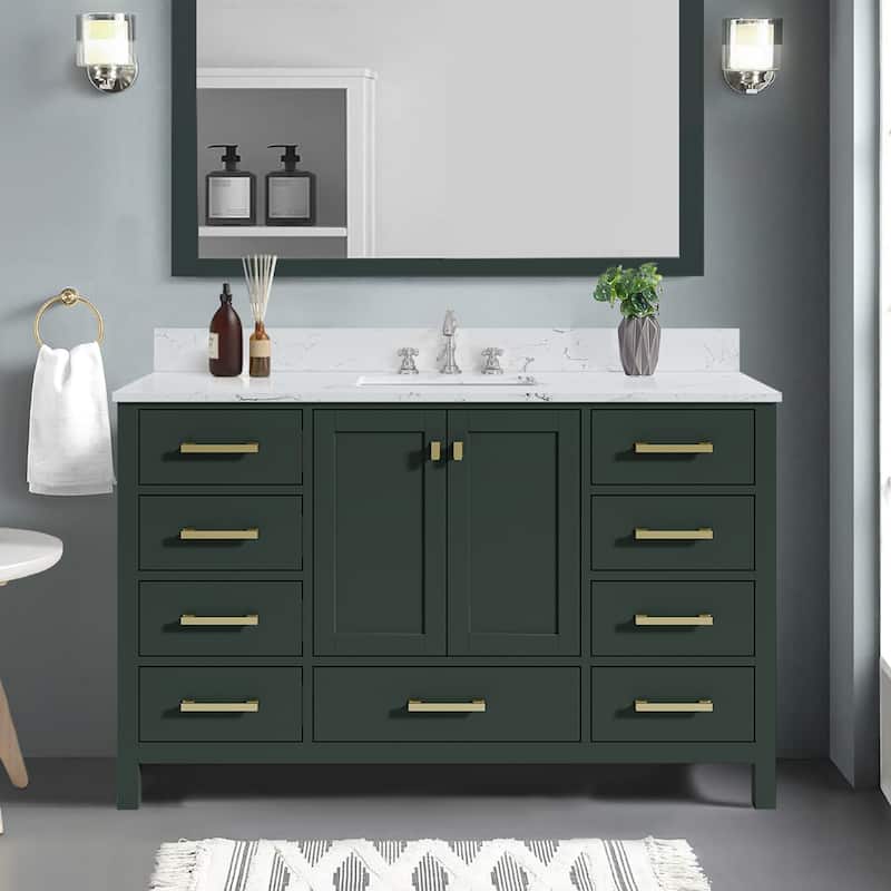 StarrySky 54 inch Undermount Single Sink Bathroom Vanity with Engineered Carrara Marble Top - 54 inch