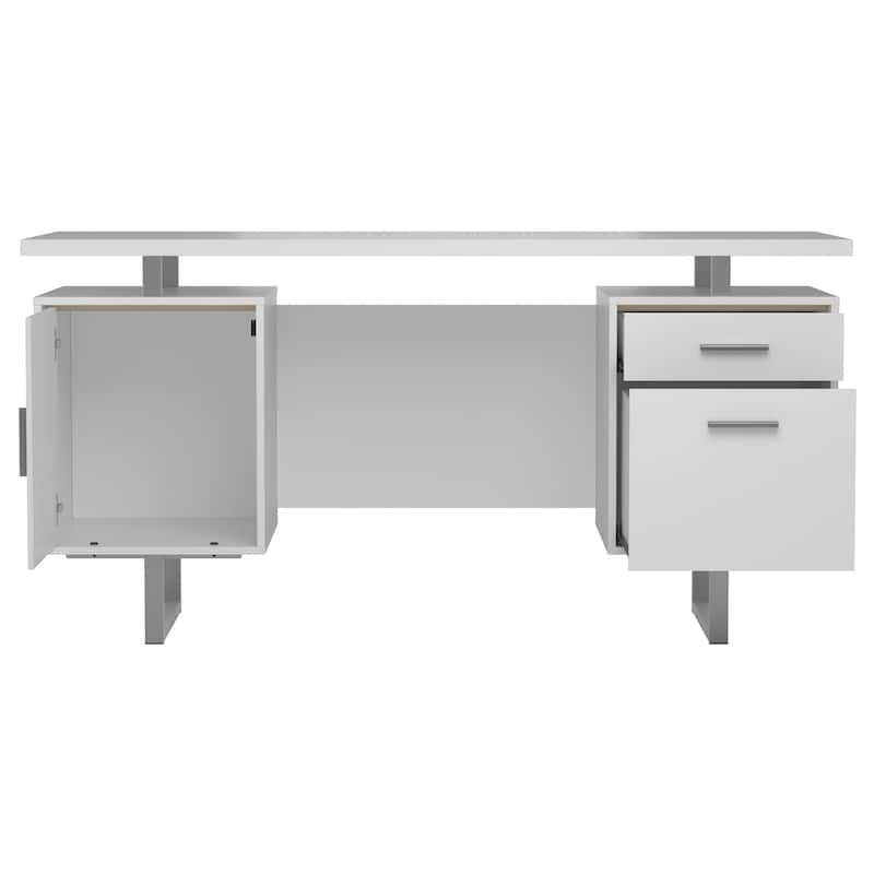 GDFStudio - Harper Modern High Gloss Computer Desk with Two Drawers, Sled Legs, and Efficient Storage Solutions