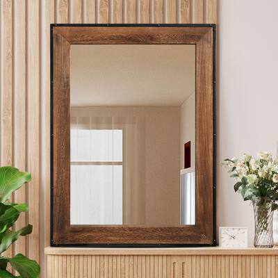 Rustic Natural Wood and Iron Wall Vanity Mirror