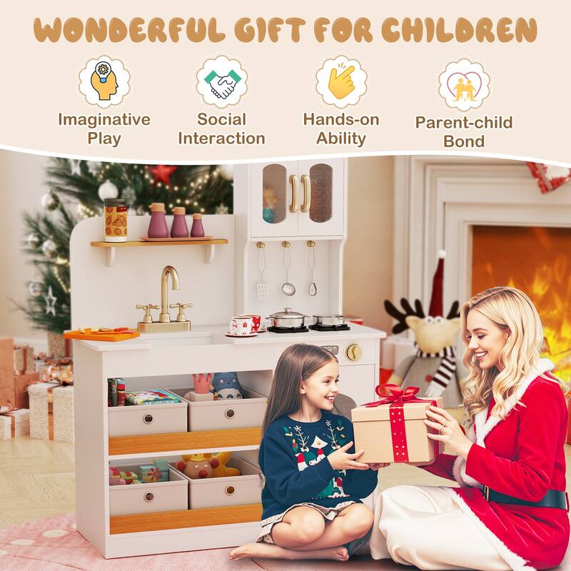 Gymax Kids Kitchen Playset Toy Play Kitchen w/ 4 Fabric Drawers Stoves