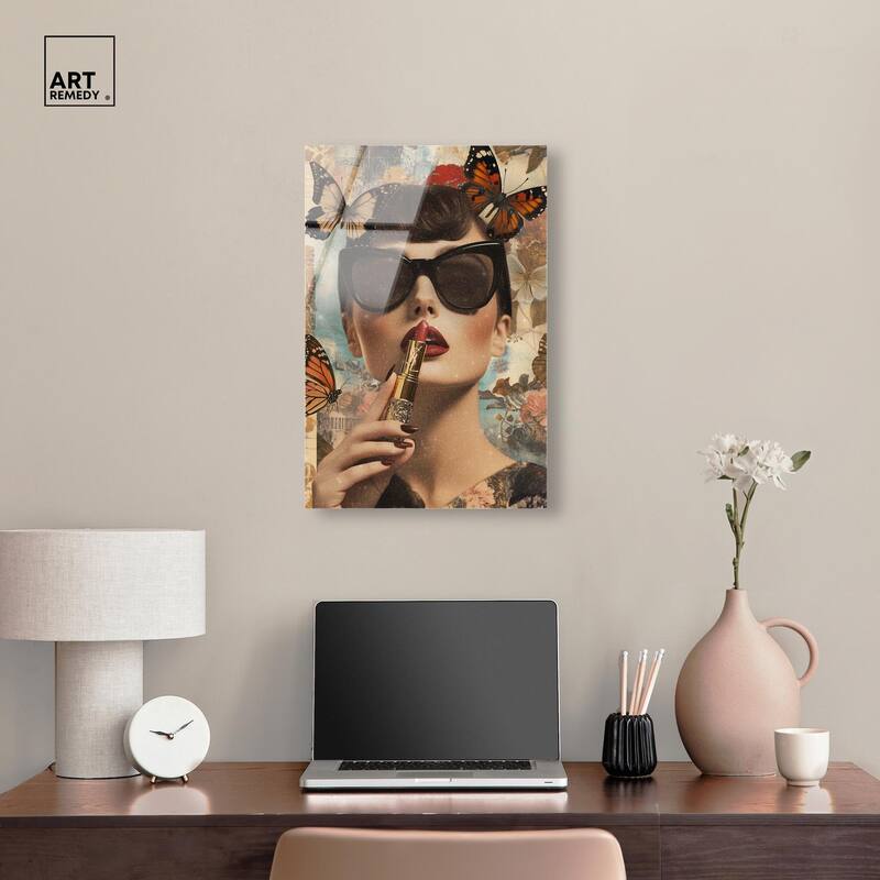 Iconic Lady Butterfly Collage II Acrylic by Art Remedy, Ready to Hang