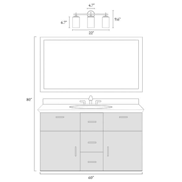 dimension image slide 0 of 2, Modern Black Farmhouse 3-Light Bathroom Vanity Light Cylinder Glass Wall Sconce - L 22" x W 7.1" x H 9.6"