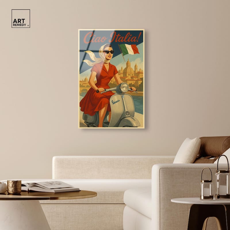 Scooter Italian Travel Acrylic by Art Remedy, Ready to Hang
