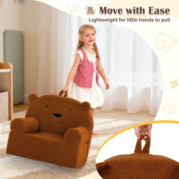 Costway Kids Bear Sofa Toddler Foam Couch with Soft Fleece Fabric