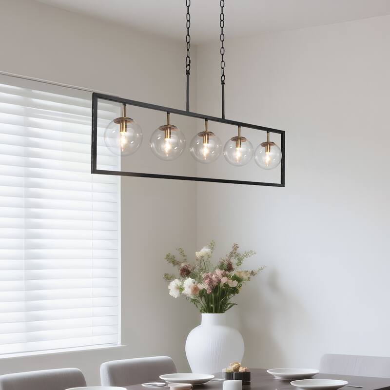 Marsie Modern Farmhouse 40-inch Linear Chandelier Globe Glass Kitchen Island Pendant Lights for Dining Room