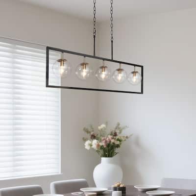 Marsie Modern Farmhouse 40-inch Linear Chandelier Globe Glass Kitchen Island Pendant Lights for Dining Room