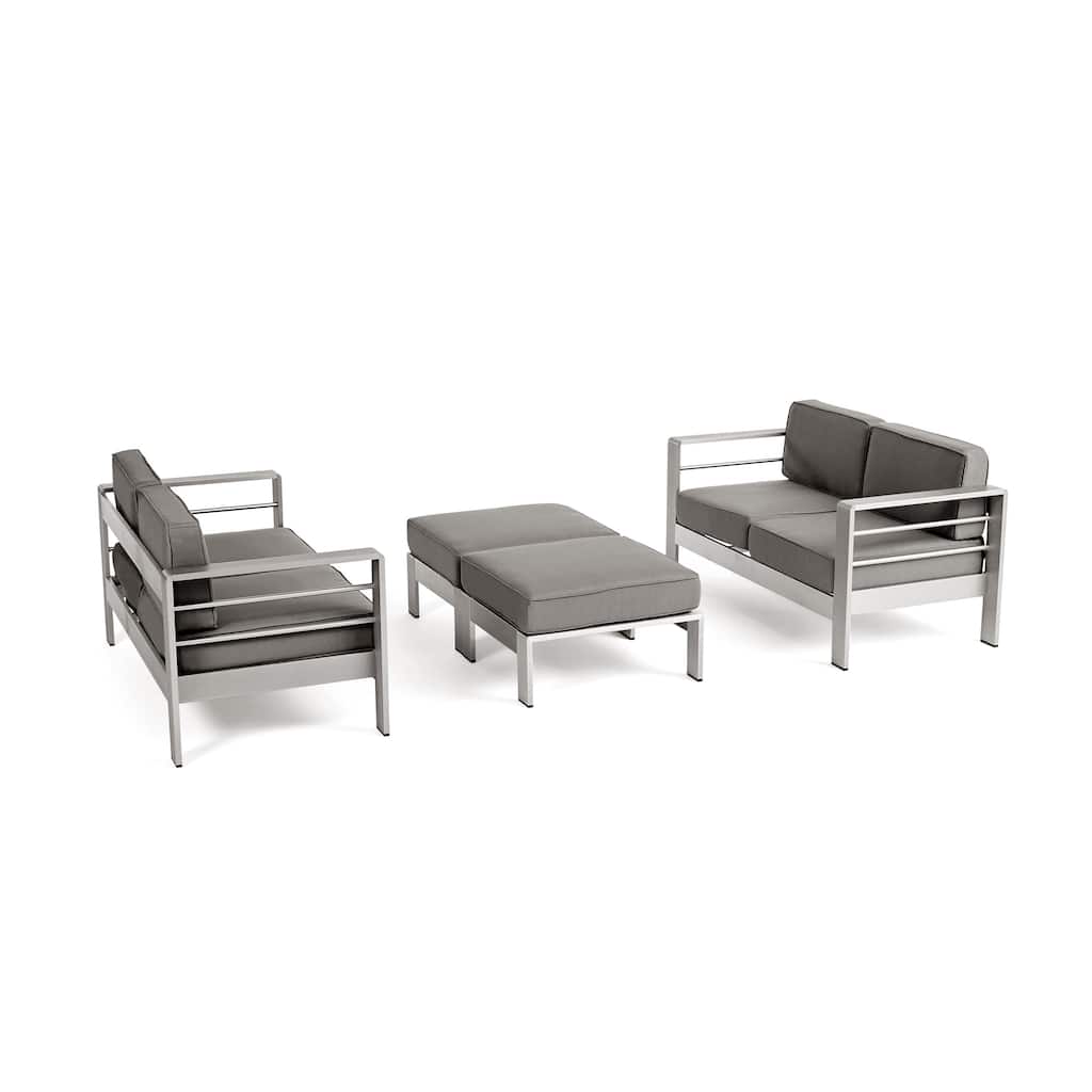 Cape Coral Outdoor 4-Seater Aluminum Loveseat and Ottoman Set by Christopher Knight Home