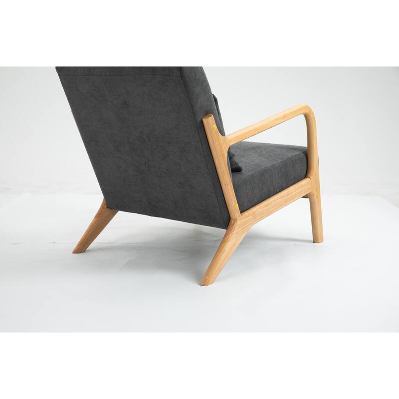 Mid Century Modern Accent Chair with Wood Frame, Upholstered Living Room Chairs with Waist Cushion, Reading Armchair