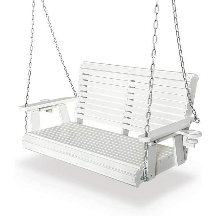 Fortune Candy HDPE Outdoor Porch Swing 2-Person with 18/8 Stainless Steel Bolts - Pure White