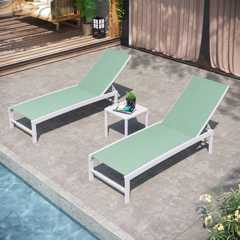Pellebant Outdoor 3-piece Aluminum Adjustable Back Chaise Lounge with Side Table Set