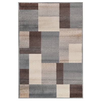 HomeRoots 4' X 6' Grey Patchwork Power Loom Stain Resistant Area Rug - 5' Octagon