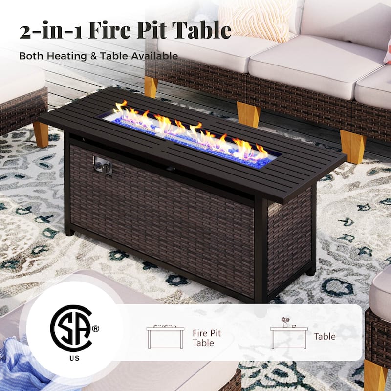 10 Piece Patio Wicker Rattan Furniture Set, Half-Moon Rattan Conversation sets with 2 X Swivel Chair Sofa and Firepit Table