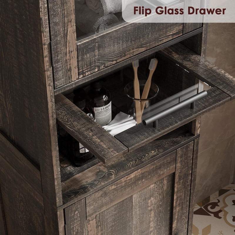 Tall Bathroom Cabinet, Narrow Storage Cabinet with Doors and Adjustable Shelf