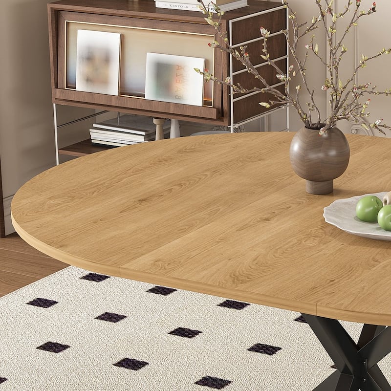 43.3" Extendable Round Dining Table with Carbon Steel Base and 4 Chairs