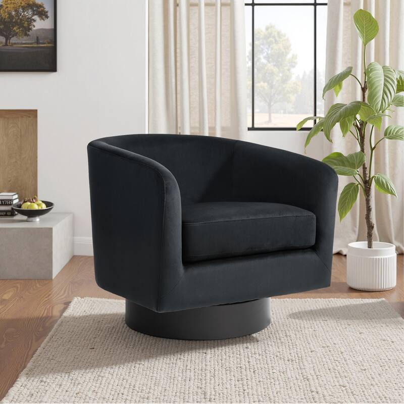 Modern Barrel Swivel Accent Chairs For Living Room - 31" W × 29" D × 29" H - Black-Single