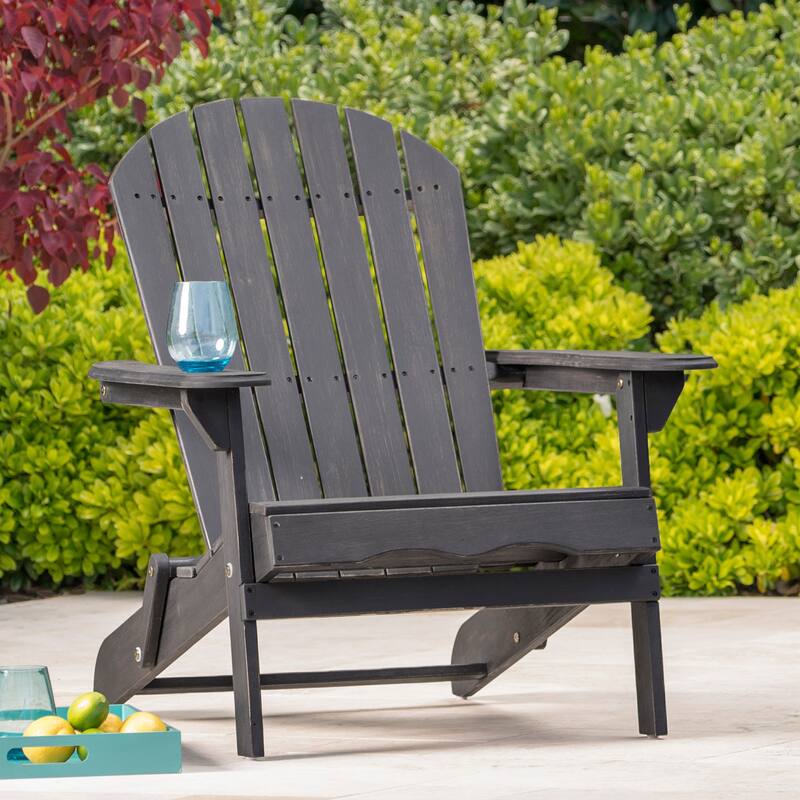 Roomfitters Foldable Wooden Adirondack Chair with Curved Backrest and Wide Armrests, Outdoor Lounge Seating