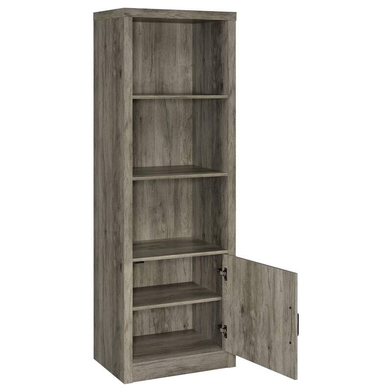 Sac 71 Inch Media Pier Tower with 3 Shelves and Single Cabinet, Gray Wood