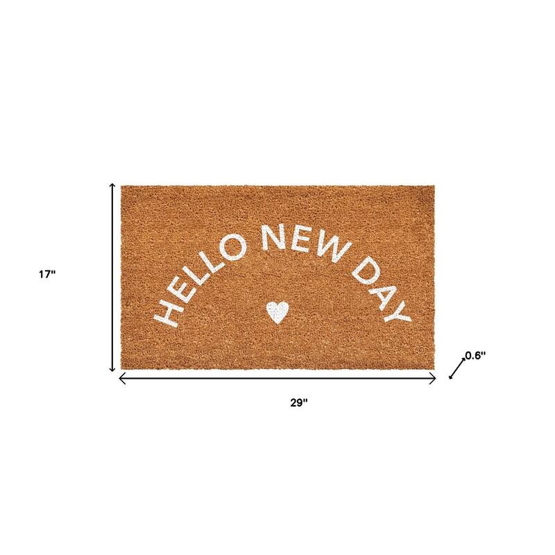 HomeRoots 17" X 29" Brown And White Hello New Day Outdoor Coir Door Mat - 17.00' X '29.00