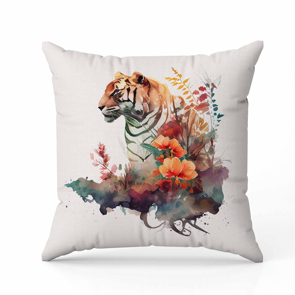 Tropical Tiger Trails Faux Suede Reversible Throw Pillow Ivory and Wintergreen