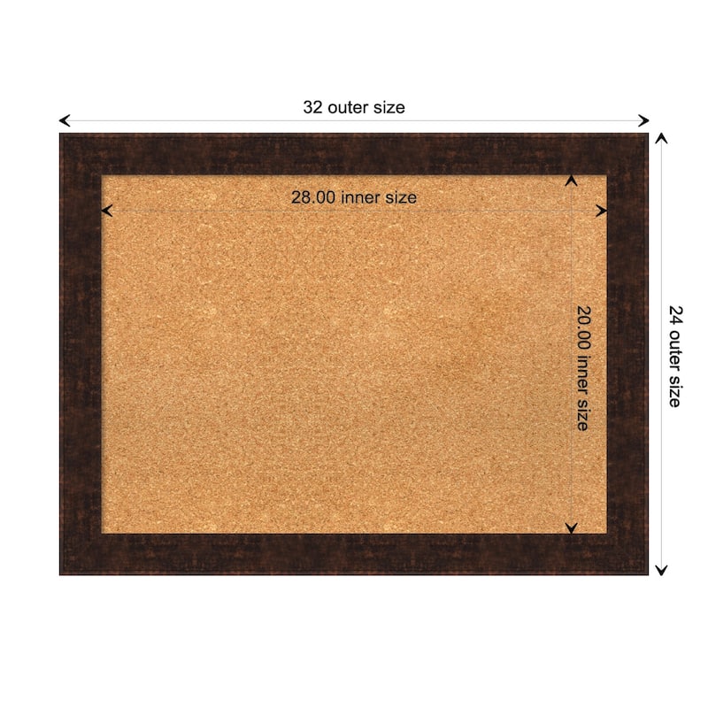William Mottled Bronze Narrow Framed Natural Corkboard Bulletin Board - Board Size 28x20