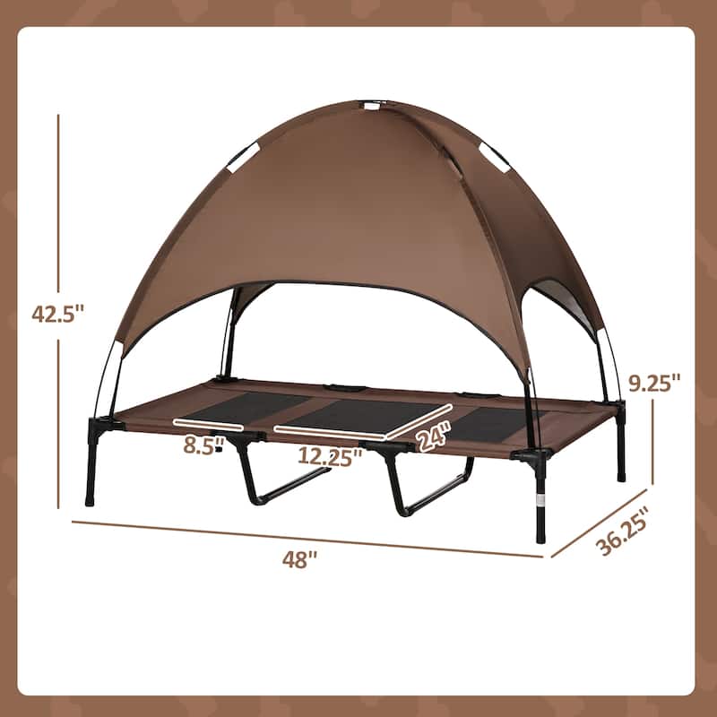 PawHut 48" x 36" Elevated Dog Cot Cooling Pet Bed With UV Protection Canopy Shade