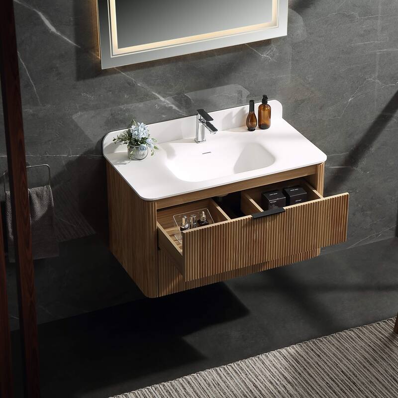 Modland 36" Wall-Mounted Bathroom Vanity with Acrylic Top Integrated Sink & Overflow
