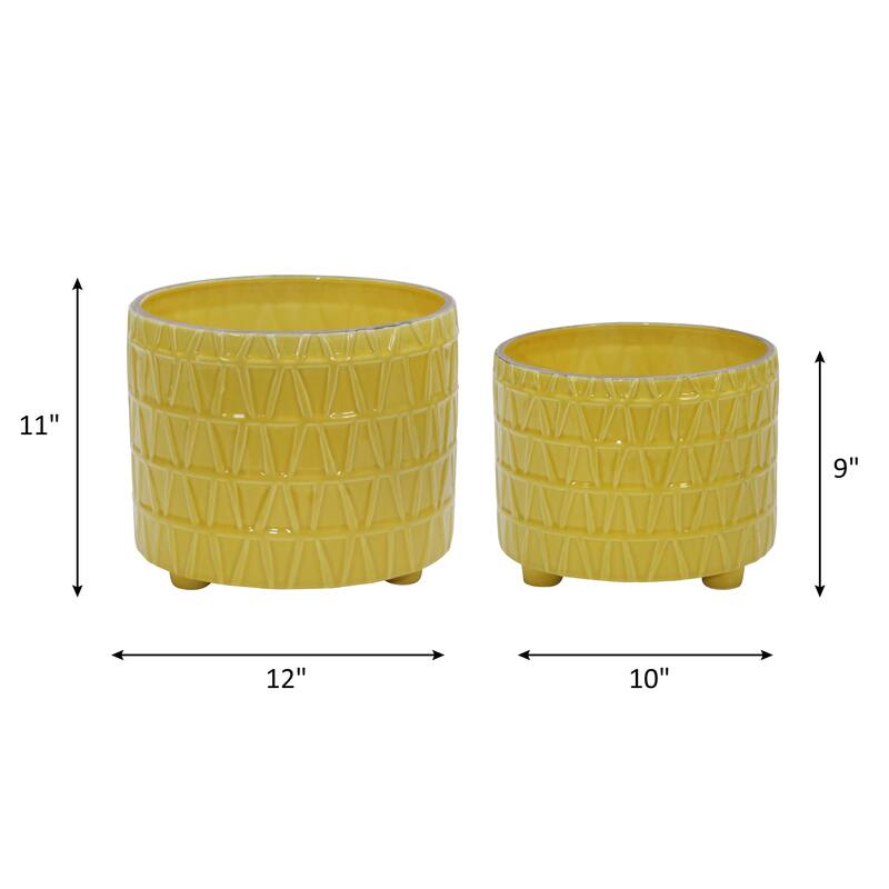 Sagebrook Home Indoor Outdoor Ceramic Textured Footed Planters Set of 2