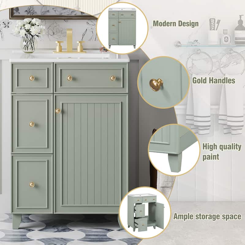 Roomfitters 24" Bathroom Vanity with Ceramic Sink, Storage Cabinet with 2 Drawers and 1 Soft-Close Door