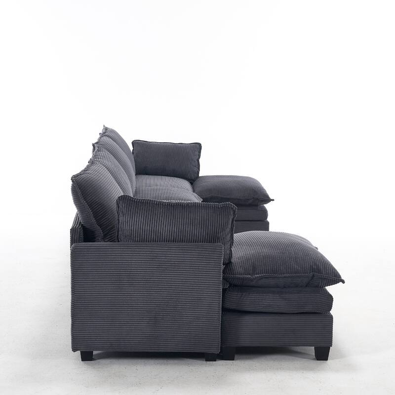 New Oversized Modular Velvet U-Shaped 4-Seat Sofa with 2 Ottoman and 2 Lumbar Pillow for Living Room, Dark Gray