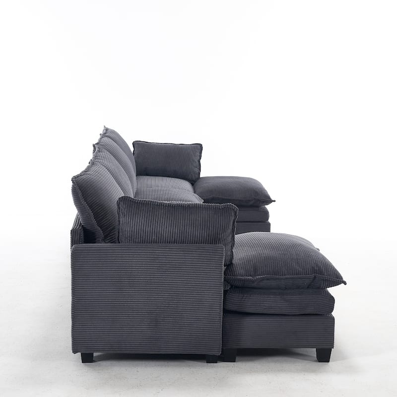 Oversized Modular Deep Seat Couch with Chaise, U-shaped Sectional Sofa with 2 Ottomans, 2 Lumbar Pillows and Double Cushions