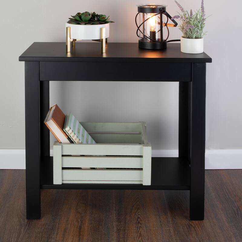 Lavish Home Narrow Side Table with Charging Station and Storage Shelf - Black