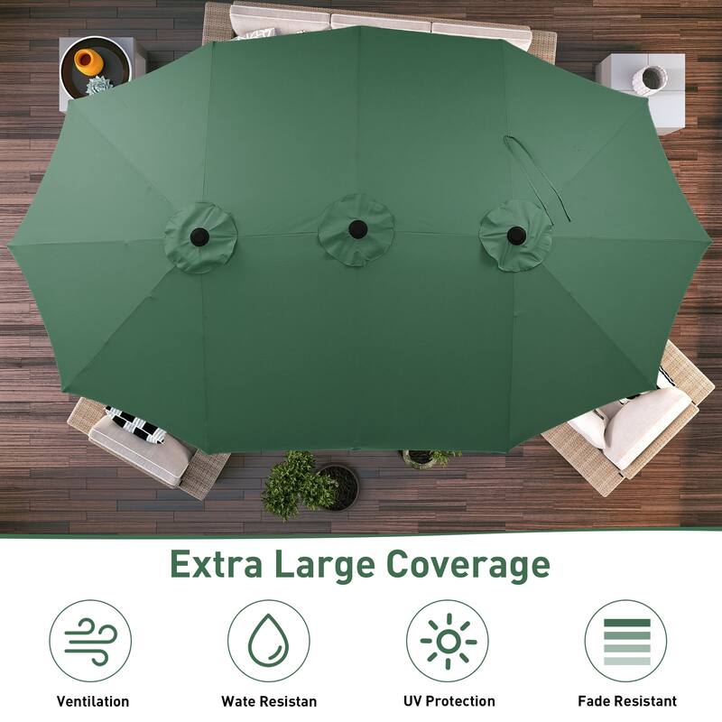 Ainfox 10ft Solar Patio Umbrella 40 LED Lighted and Umbrella Base, Strip Lights Outdoor Market Table Umbrella