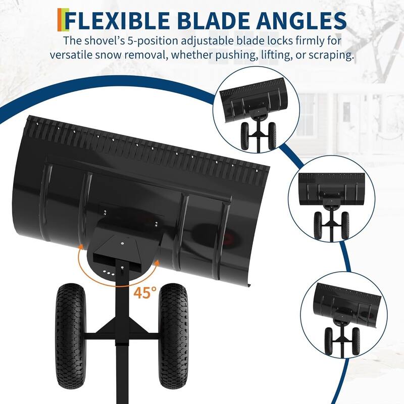 29* 13.8 in Heavy Duty Snow Shovel Pusher with Wheels for Driveways, Sidewalks & Courtyards