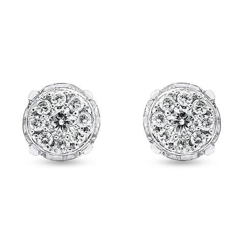 1/2 Carat Diamond, Invisible Set Sterling Silver White Round Lab Grown Diamond Cluster Stud Earring (I,SI1) by Grown Brilliance